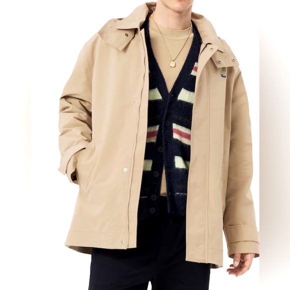 Lacoste Mid Length Trench Hooded Parka Khaki Tan Men’s Large NWT - Picture 1 of 12